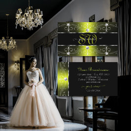 Cartão De Visita Monograma das Bordas Ornamentados Amarelas e Preta