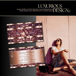 Cartão De Visita Monograma das estrelas de brilho Dourado do Rosa d