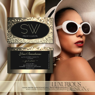 Cartão De Visita Monograma das estrelas de brilho Dourado negro de 