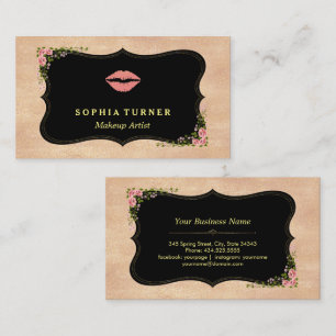 Cartão De Visita Monograma das Flores Selvagens de Rosa Rosa Dourad