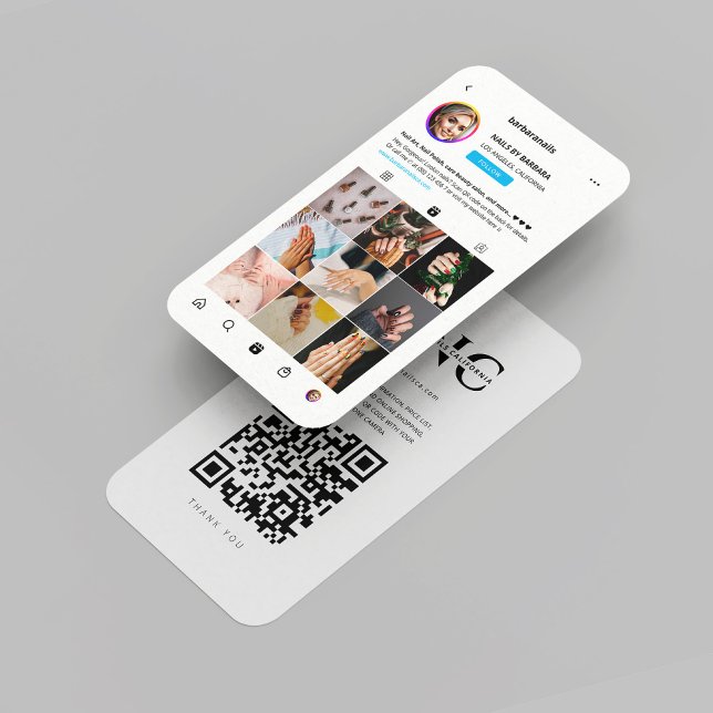Cartão De Visita Monograma de Artista de Nail Moderno Unhas Salon I (Modern Nail Artist Monogram Nails Salon Nail Polish White Professional QR Instagram Business Card
)