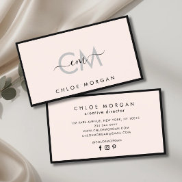 Cartão De Visita Monograma de assinatura de rosa claro preta modern