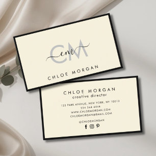 Cartão De Visita monograma de assinatura de script marfim preto mod