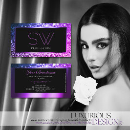 Cartão De Visita Monograma de brilho brilho do brilho do brilho rox