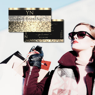 Cartão De Visita Monograma de brilho Dourado e negro de luxo