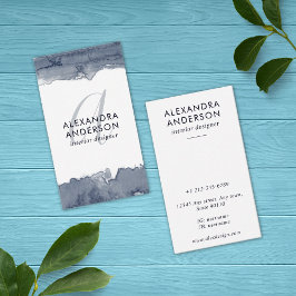 Cartão De Visita Monograma de Cinza de Aquarela Moderna Minimalista