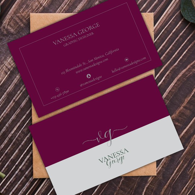 Cartão De Visita Monograma de Cinza Vermelha Cóta Moderna Elegante  (Modern Elegant Cute Red Grey Monogram Custom Business Card)