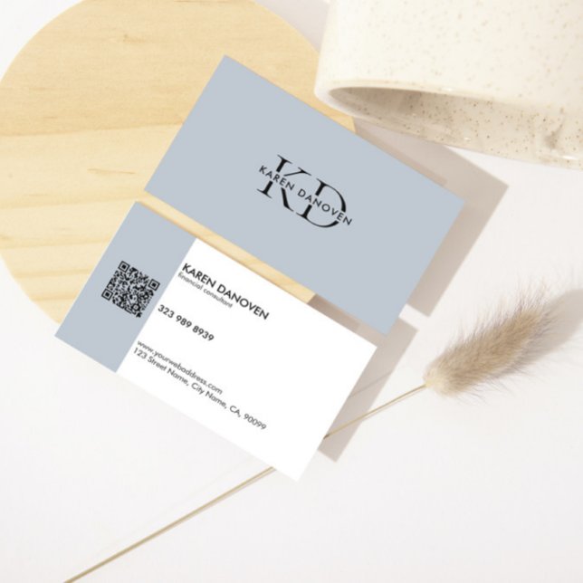 Cartão De Visita Monograma de Cinzas Azuis Modernas (Criador carregado)