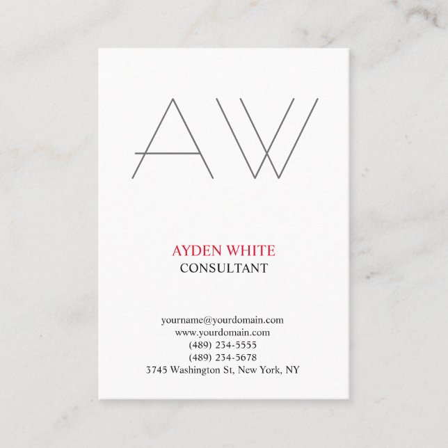 Cartão De Visita Monograma de cinzas brancas, simples e simples, pr (Frente)