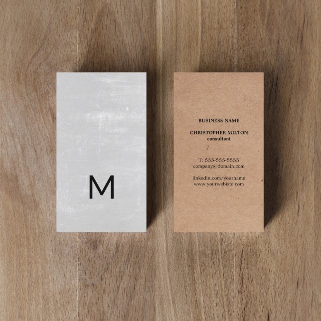 Cartão De Visita Monograma de Cinzas de Textura Kraft Impressa Mode (Criador carregado)