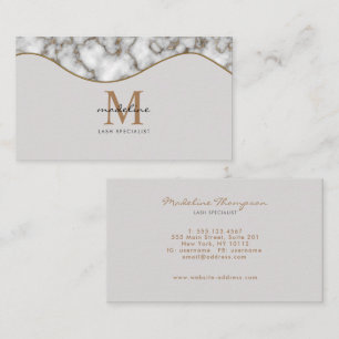 Cartão De Visita Monograma de Cinzas Negras de Mármore Dourado Eleg