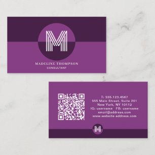 Cartão De Visita Monograma de Código QR Geométrico Moderno Violeta 