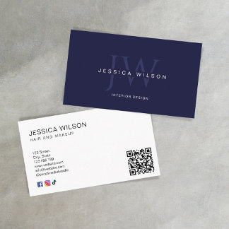 Cartão De Visita Monograma de Código QR Moderno Profissional Elegan