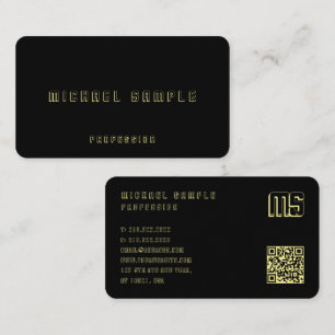 Cartão De Visita Monograma de código QR personalizado preto elegant