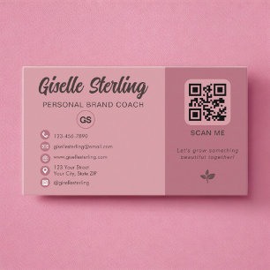Cartão De Visita Monograma de Código QR Rosa Poeira