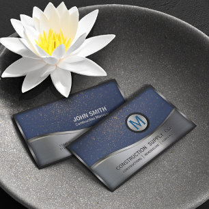 Cartão De Visita Monograma de construção LOGO Silver Metal Azul