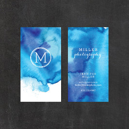 Cartão De Visita Monograma de Cor Azul da Beachy do Oceano Moderno