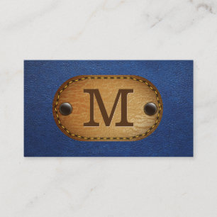 Cartão De Visita Monograma de Couro  Couro Azul e Patch