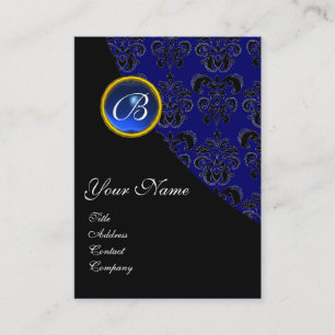 CARTÃO DE VISITA MONOGRAMA DE DAMASK NEGRO DE SACURA AZUL