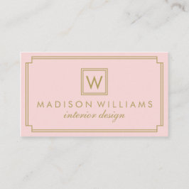 Cartão De Visita Monograma de Deco de Arte Rosa e Dourada