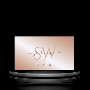 Cartão De Visita Monograma de diamantes Dourados de Rosa de Glam Lu