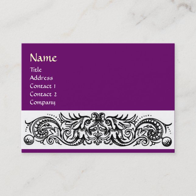 Cartão De Visita MONOGRAMA DE DRAGÕES CELTICOS, roxo (Frente)