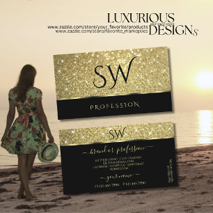 Cartão De Visita Monograma de Estrelas Luminosas Douradas Luminosas