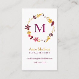 Cartão De Visita Monograma de flores selvagens