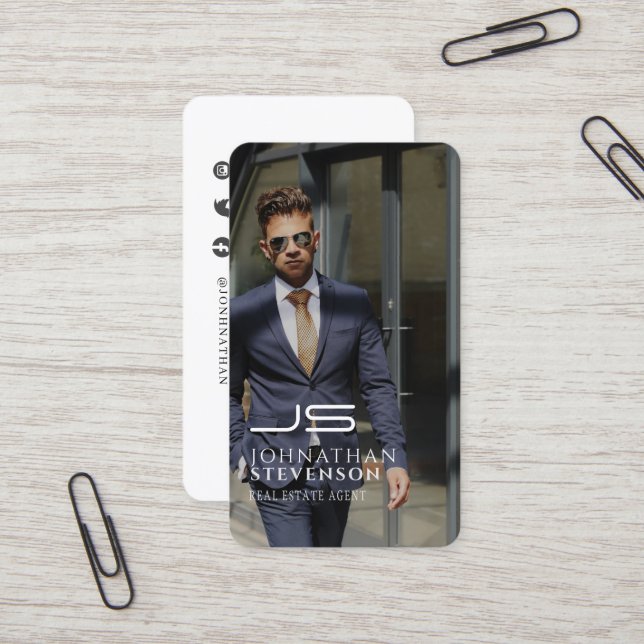 Cartão De Visita Monograma de Fotografia Branca e Preto Profissiona (Frente/Verso In Situ)