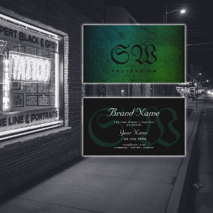 Cartão De Visita Monograma de Gradiente Verde de Teal Escuro cobra