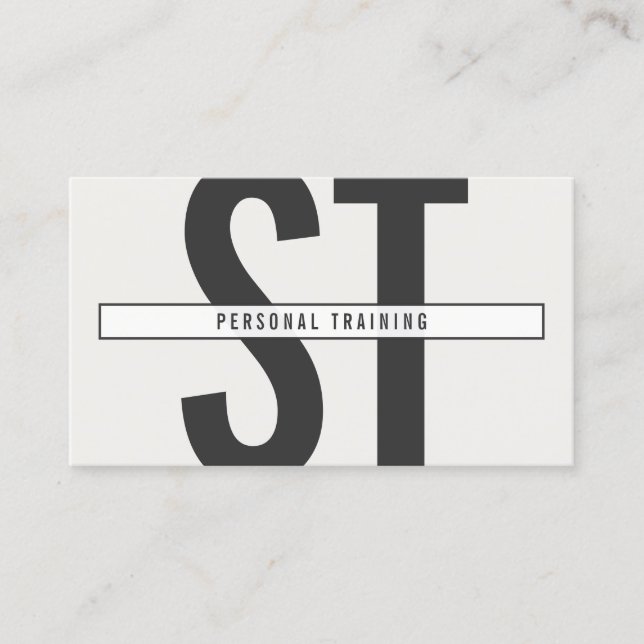 Cartão De Visita Monograma de grandes iniciais em Cinza e preto (Frente)