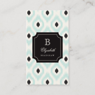 Cartão De Visita Monograma de Ikat do Diamante Preto na moda Chic