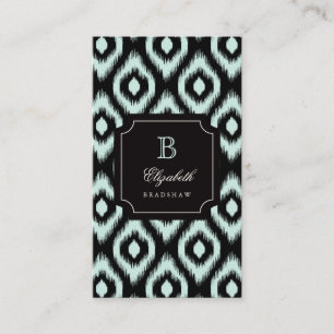 Cartão De Visita Monograma de Ikat do Diamante Preto na moda Chic