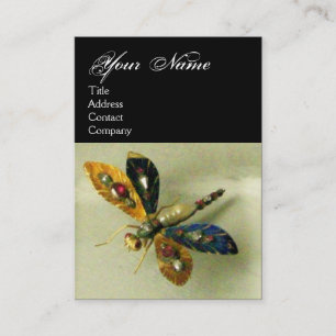 Cartão De Visita MONOGRAMA DE JEWEL COM DRAGONFLY ANTIQUANTO, branc