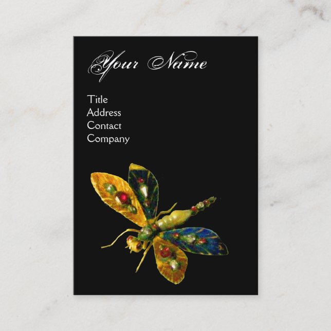 Cartão De Visita MONOGRAMA DE JOIA LIBÉLULA ANTIGA, Preto (Frente)