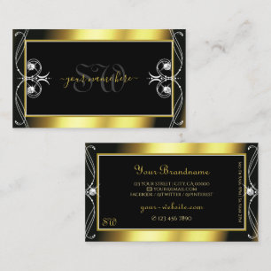 Cartão De Visita Monograma de Joias Negras Douradas Sparkle Ornamen