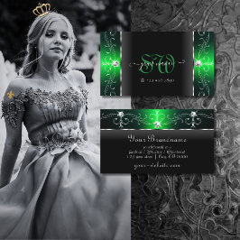 Cartão De Visita Monograma de Joias Negras Nobres e Verde Espalhada