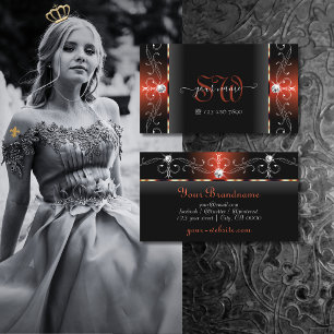 Cartão De Visita Monograma de Joias Pretas Laranja Laranja Espalhad