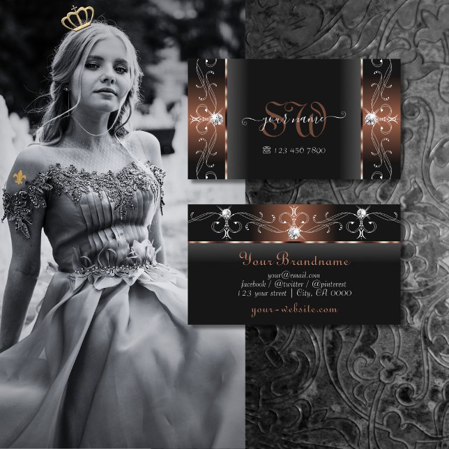 Cartão De Visita Monograma de Joias Pretas, Luxuosas e Pretas (Criador carregado)