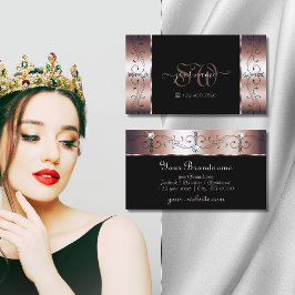 Cartão De Visita Monograma de Joias Pretas Pretas, Douradas, de Ros