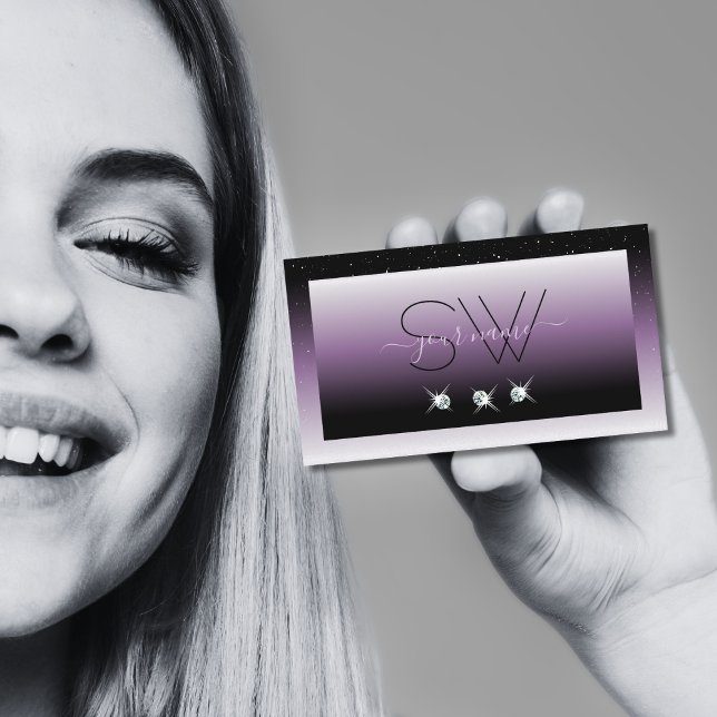 Cartão De Visita Monograma de Jovens de Mel Roxo Preto Elegante (Criador carregado)