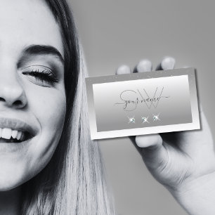 Cartão De Visita Monograma de Jovens Espumantes Brancas de Cinza Pr