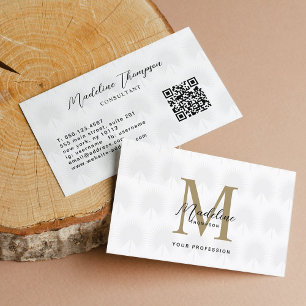 Cartão De Visita Monograma de Leaf Leaf do Anahaw com código QR mín