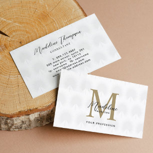 Cartão De Visita Monograma de Leaf Leaf Leaf White de Chic Minimali
