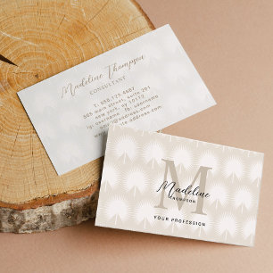 Cartão De Visita Monograma de Leaf Script de Chic Beige Anahaw Mini