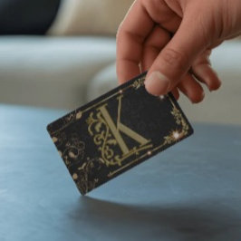 Cartão De Visita Monograma de letra dourada com brilho preto