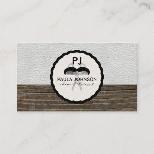 Cartão De Visita Monograma de madeira do barbeiro do vintage de