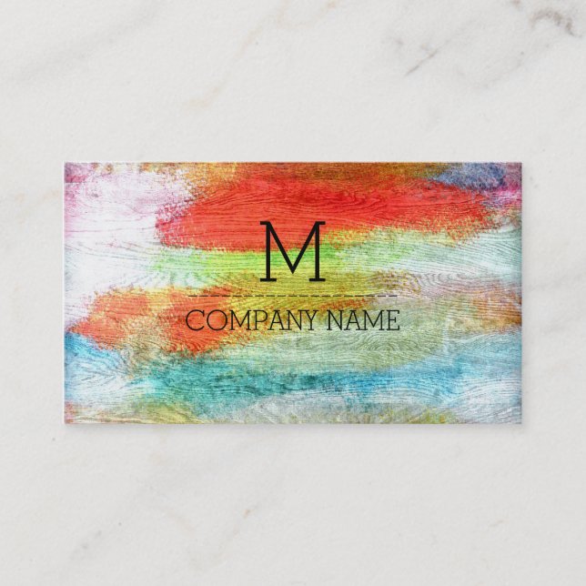 Cartão De Visita Monograma de Madeira Moderna Colorida Profissional (Frente)