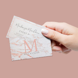 Cartão De Visita Monograma de Mármore Rosa na moda de Cobre Ouro
