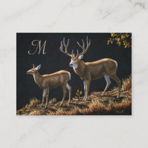 Cartão De Visita Monograma de Mule Deer Buck & Doe